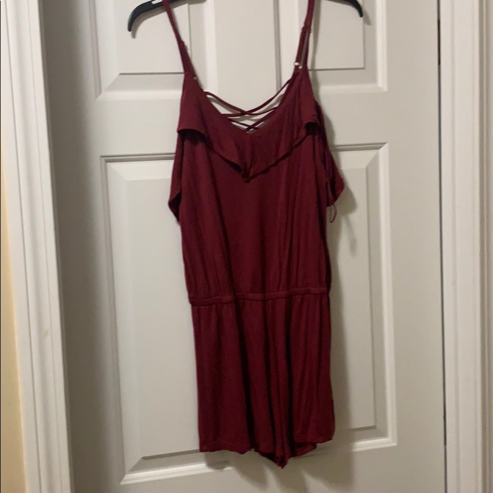 maroon romper x-back with shoulders
